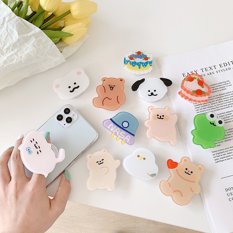 Giá đỡ điện thoại, pop iring griptok xỏ ngón nhựa cứng nhiều hình dễ thương - P63