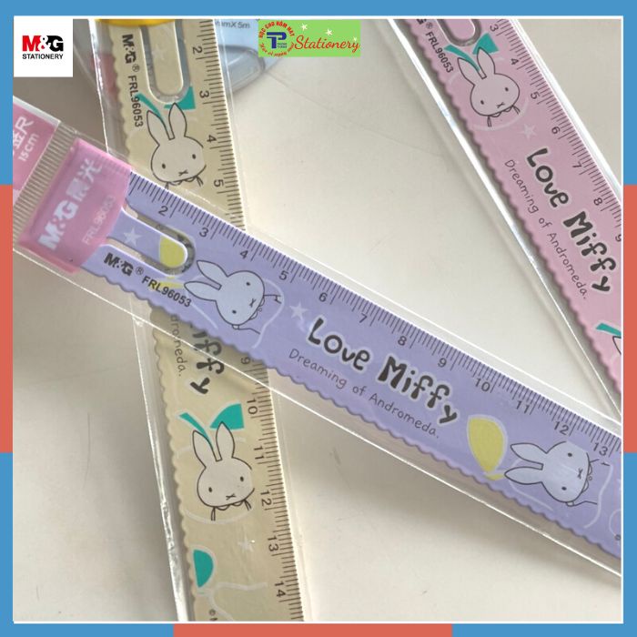 Thước kẻ nhôm Miffy, thước kẻ hợp kim dẻo 15cm, nhiều màu, có tai cài tiện lợi MG - FRL 96053