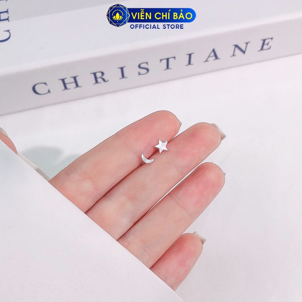 Bông tai bạc nữ hình trăng sao chất liệu bạc 925 thời trang phụ kiện trang sức Viễn Chí Bảo E079