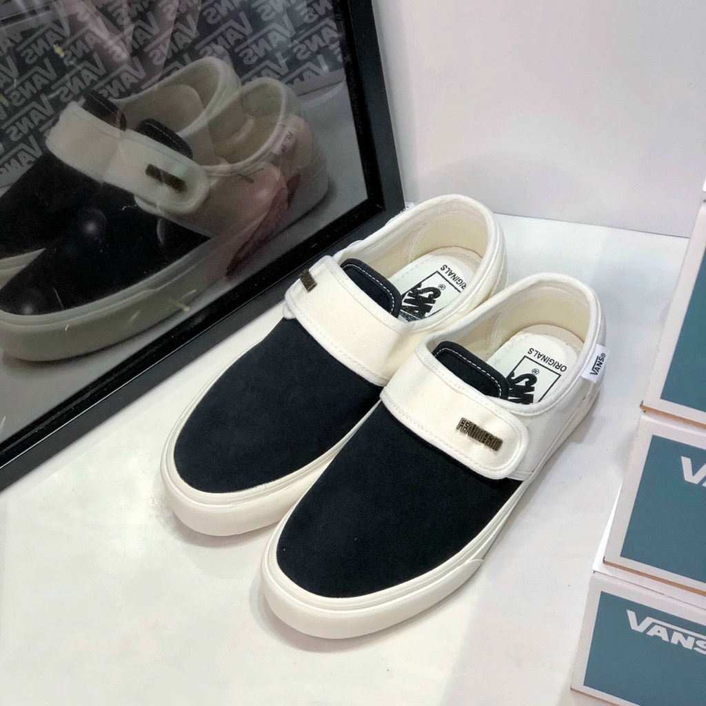 Giày Vans Xỏ Da Dán Đen Trắng Vault Slip On Black White