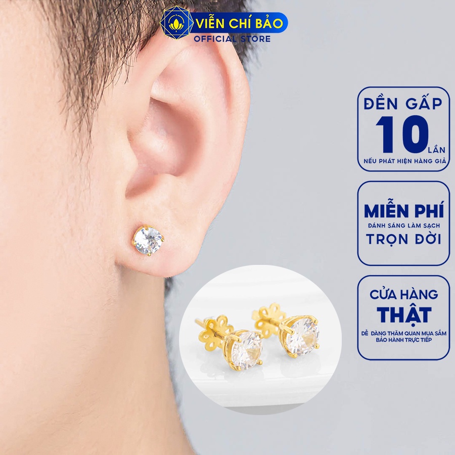 Bông tai nam nạm đá - Bạc xi ( 1 chiếc )vàng thời trang phụ kiện trang sức Viễn Chí Bảo B100156