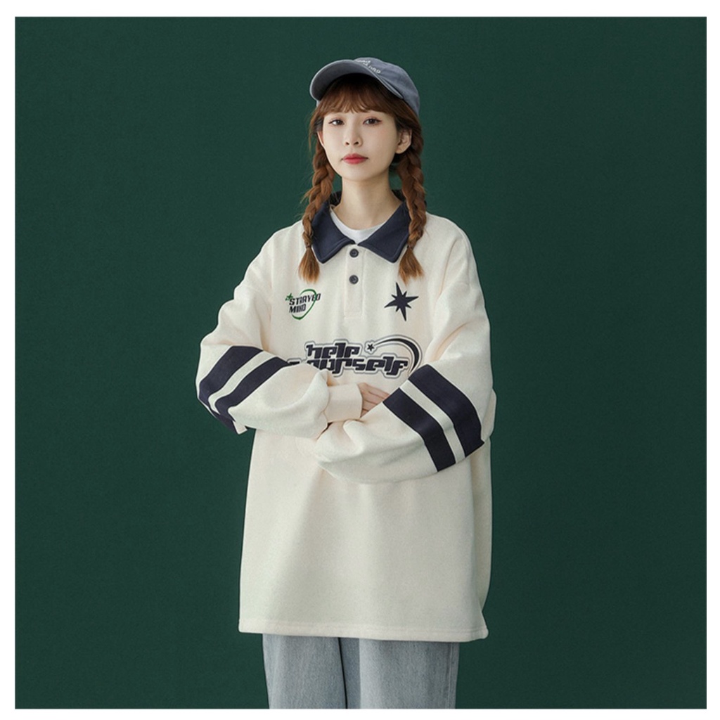 Áo Sweater Polo From Rộng - APT Unisex - Sweater Polo Chất Liệu Vải Nỉ Bông Phong Cách Ulzzang