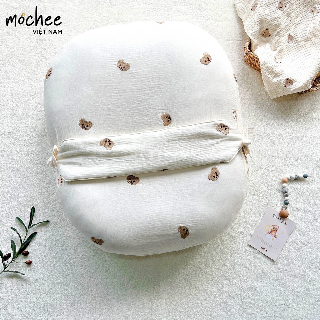 Gối Chống Trào Ngược Cho Bé Chính Hãng MOCHEE Bé Chất Liệu  Xô - Cotton Lụa Siêu Lành Tính Với Làn Da Con Yêu