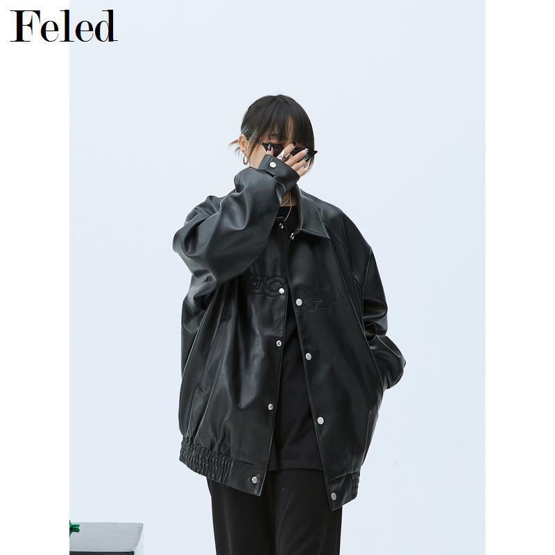 Áo Khoác Da pu Dáng Rộng Thêu Họa Tiết Phong Cách Đường Phố Mỹ Cá Tính Cho Nam Nữ