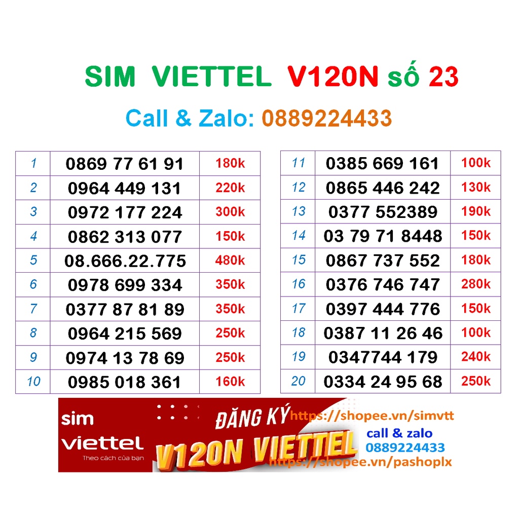 Sim viettel số đẹp 23
