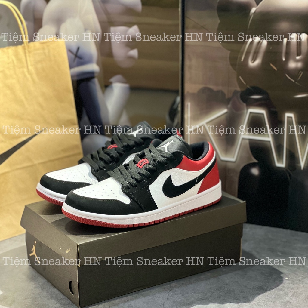 Giày Air Jordan 1 Low Black Toe Đen Đỏ Hàng Cao Cấp Trắng Đen Gót Đỏ