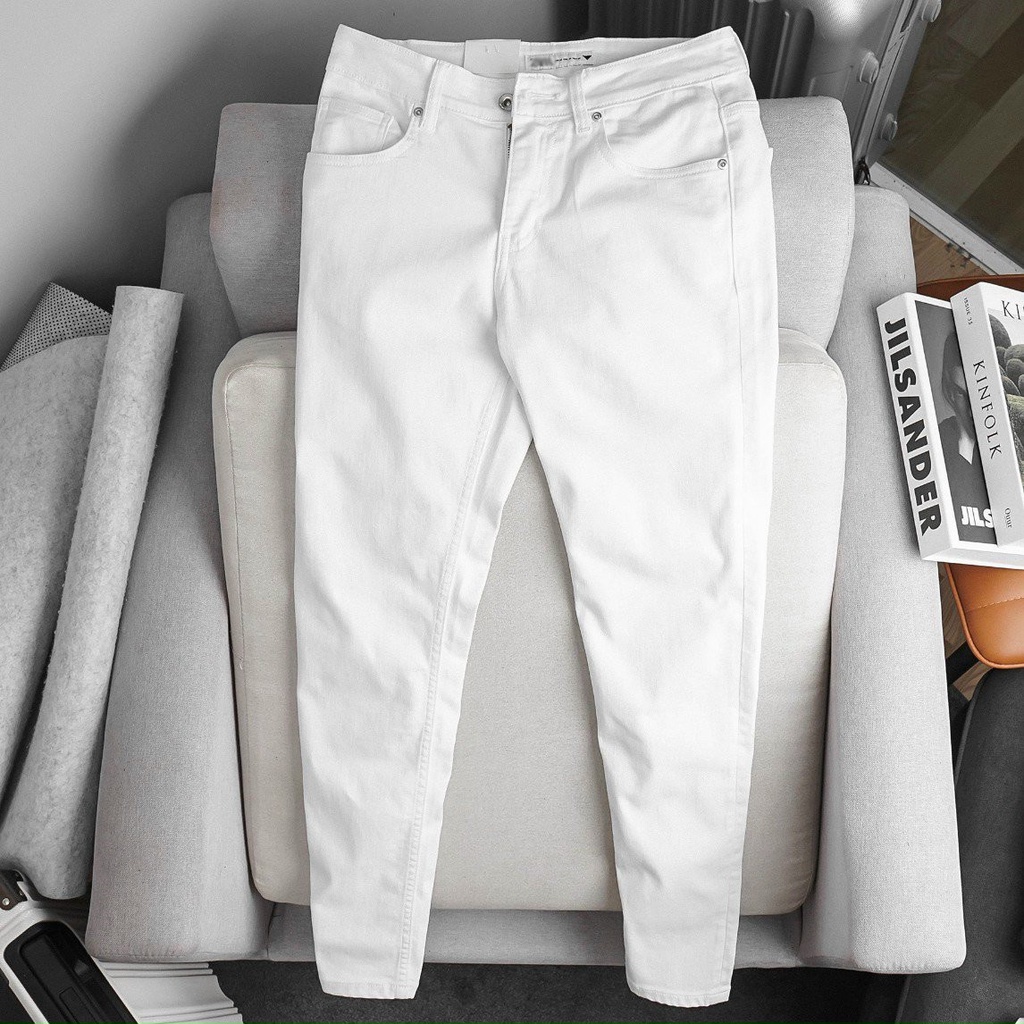 Quần jean nam trắng trơn ZARA chất bò co giãn cao cấp ống đứng dáng ôm skinny siêu đẹp