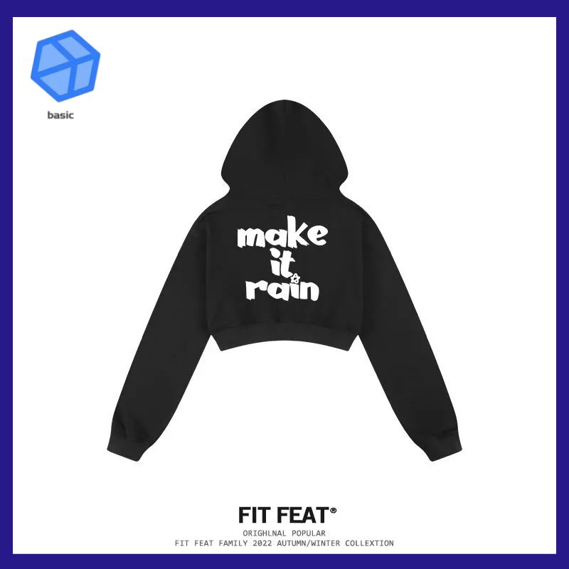 Áo Sweatshirt Có Mũ Trùm Đầu Tay Dài Dáng Rộng Ngắn In Chữ Thời Trang Thu Đông Cho