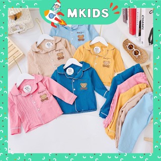 [Thanh lý] Đồ ngủ pijama cho bé trai bé gái 1 tuổi - 5 tuổi, pizama cho bé vải đũi thoáng mát MKids 02