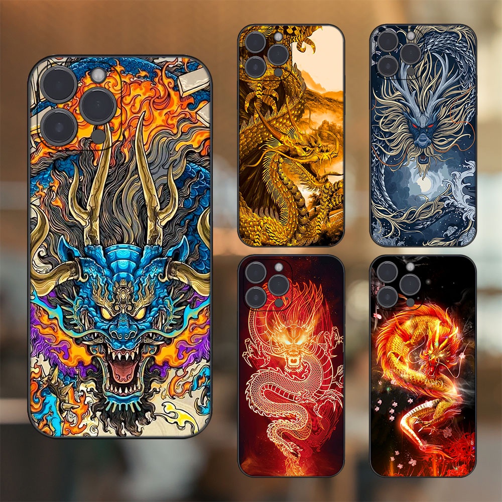 Ốp lưng iPhone 14 Pro Max dẻo đen cạnh vuông in hình Rồng Sang Trọng Tài Lộc May Mắn
