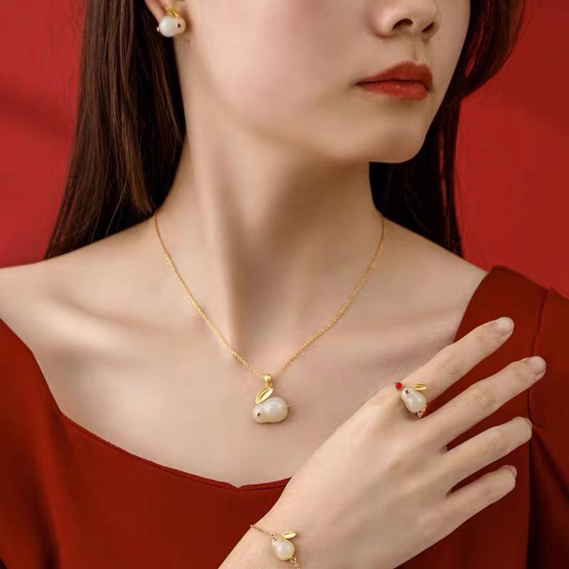 Set Nhẫn Và Vòng cổ Mặt Hình Thỏ Dễ Thương