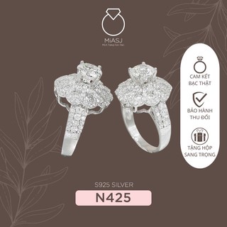 Nhẫn bạc Ý Italy S925 nhẫn hột cao đá xoàng CZ nhẫn tạo xi kim cao cấp N425