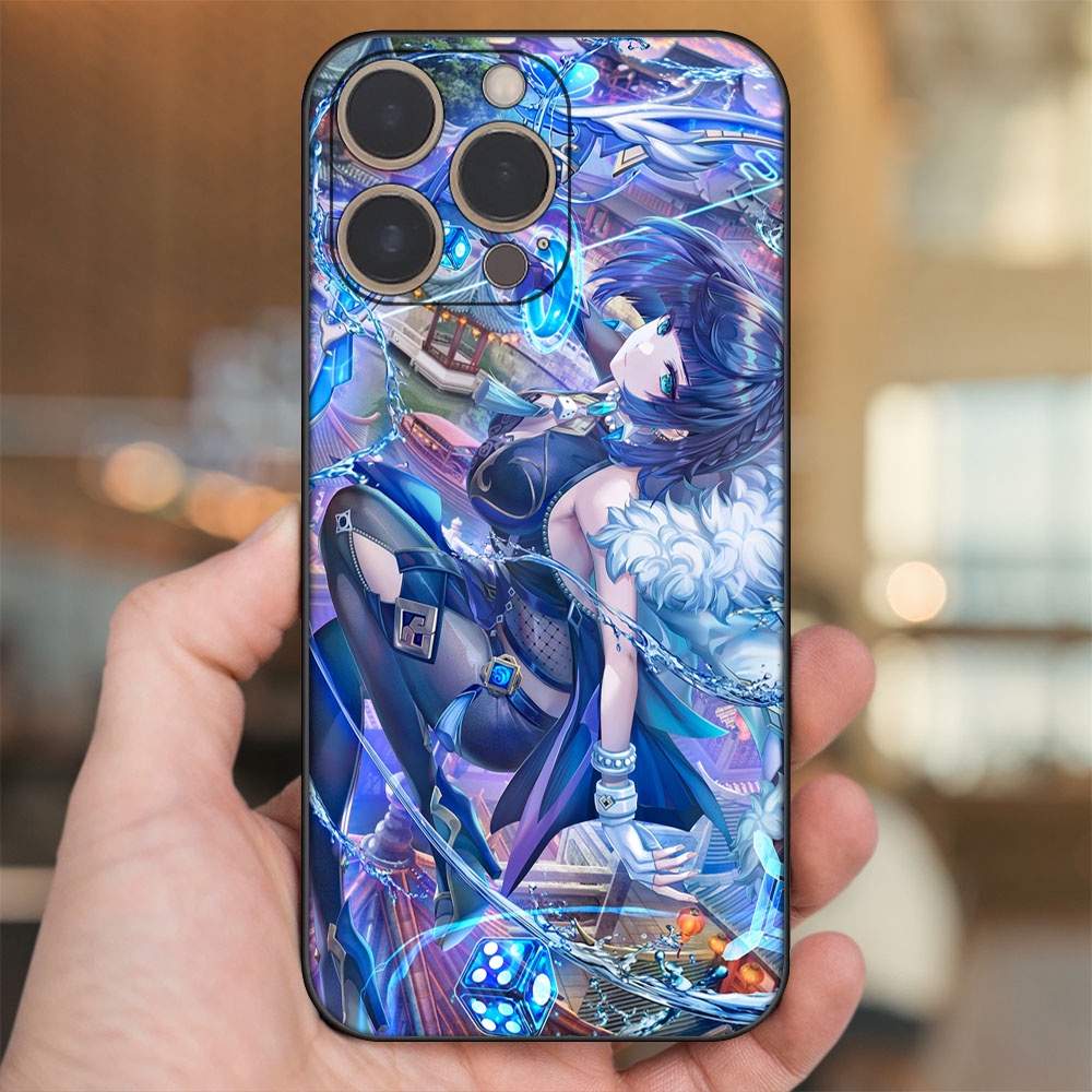 Ốp lưng iPhone 14 Pro dẻo đen cạnh vuông in hình Yelan Genshin Impact