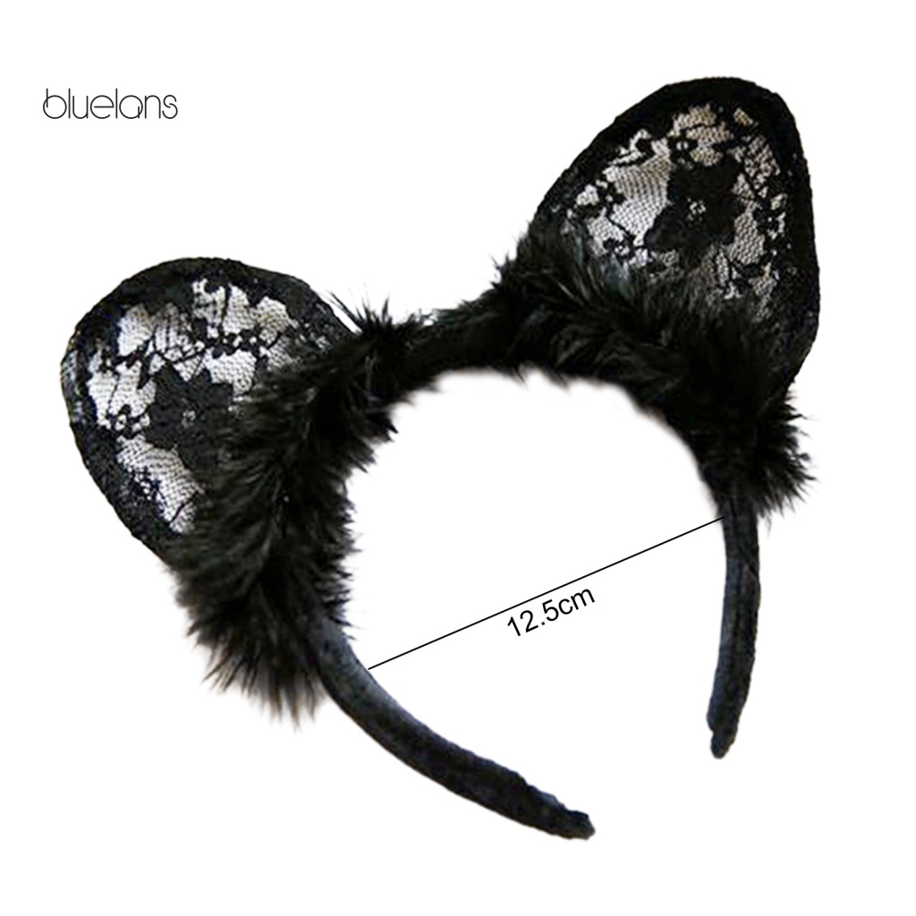 Băng Đô Cài Tóc Hình Tai Mèo Bằng Ren Màu Đen Gợi Cảm