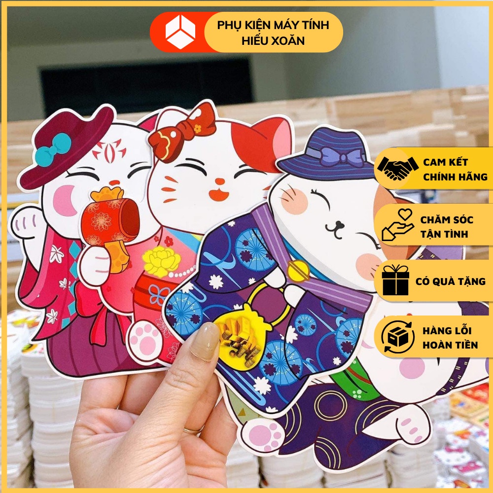 Bao lì xì mèo chibi chipi, lì xì tết 2023 mèo mẫu mới nhất giấy cứng cáp hàng loại 1 có phản quang