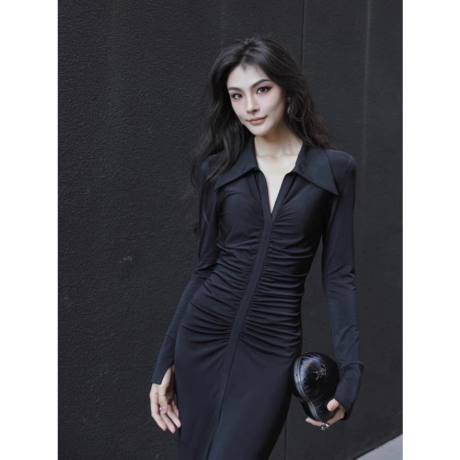 Váy Body Cổ Sơ Mi Nhún Ly Eclipse Clothing