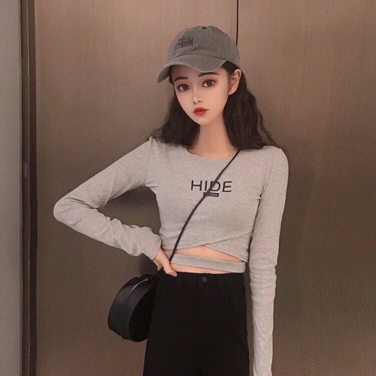 Jiashucheng Áo Thun Nữ Dài Tay Vạt Chéo Thời Trang