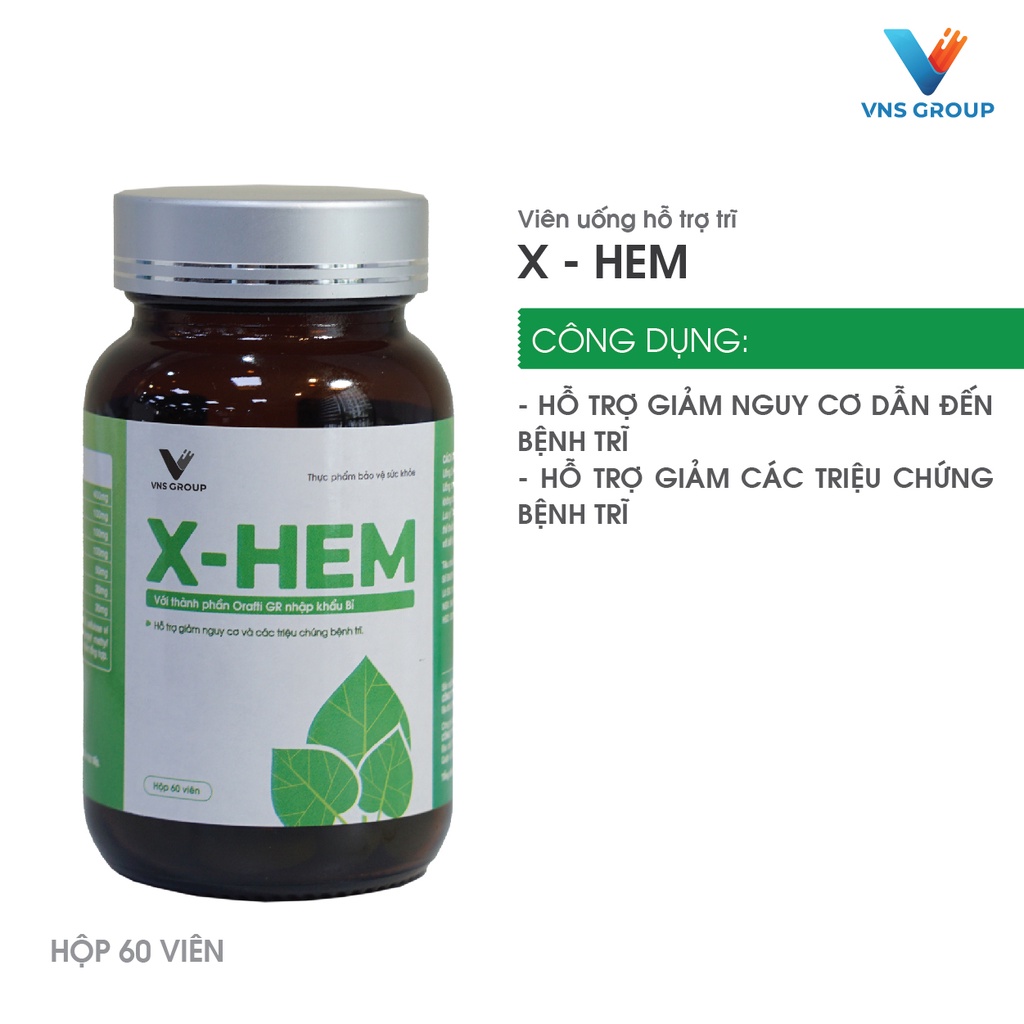 Viên uống trĩ giảm đau ngứa X-Hem VNS Group bảo vệ sức khỏe hộp 60 viên