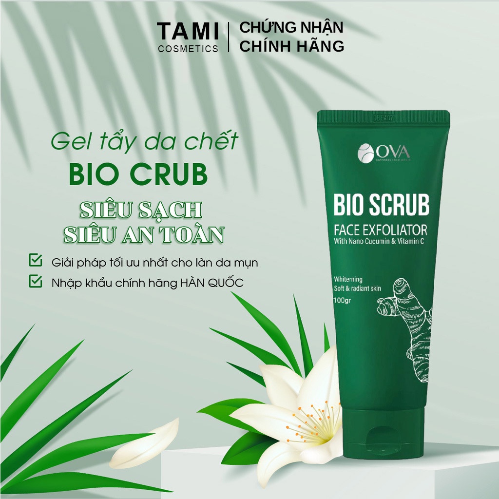 Gel tẩy da chết OVA Bio Scrub, giảm mụn, làm đẹp da, chiết xuất nghệ hộp 100gr TM-OV-BIO