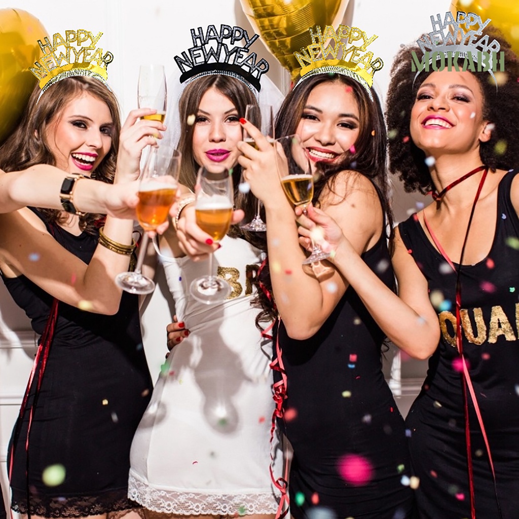 Băng Đô Cài Tóc Đính Chữ Lấp Lánh Chống Trượt Trang Trí Năm Mới