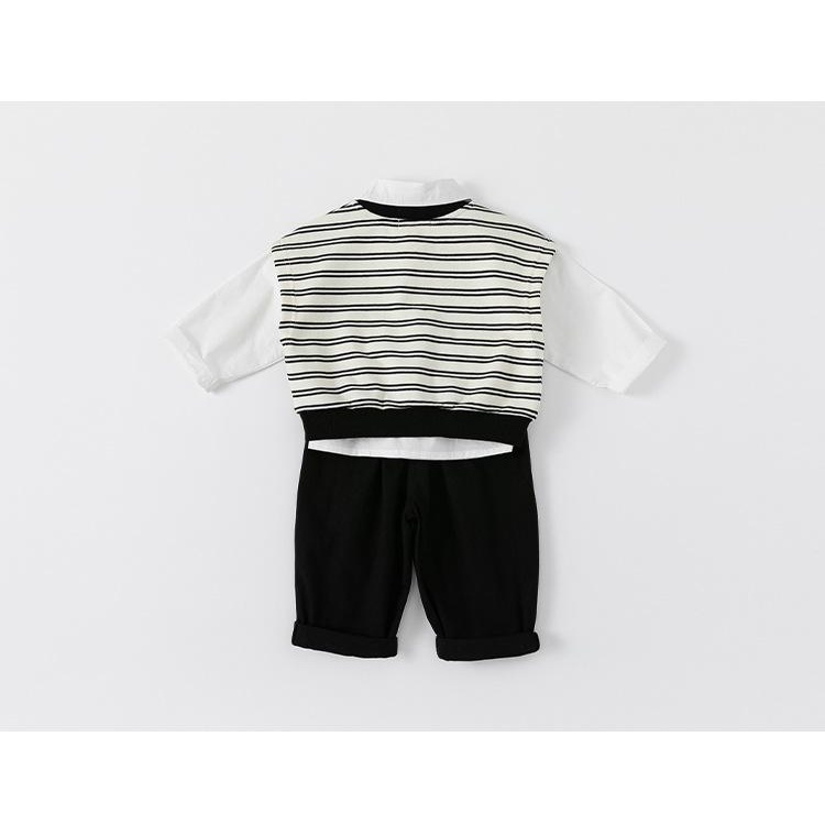 SET 3 CHI TIẾT SƠ MI TRẮNG MIX ÁO GILE KẺ KẾT HỢP QUẦN THÔ ĐEN PHONG CÁCH HÀN QUỐC CHO BÉ- HÀNG QCCC