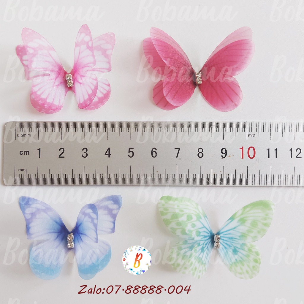 Bướm vải voan organza hai lớp đính đá dùng tranh trí handmade