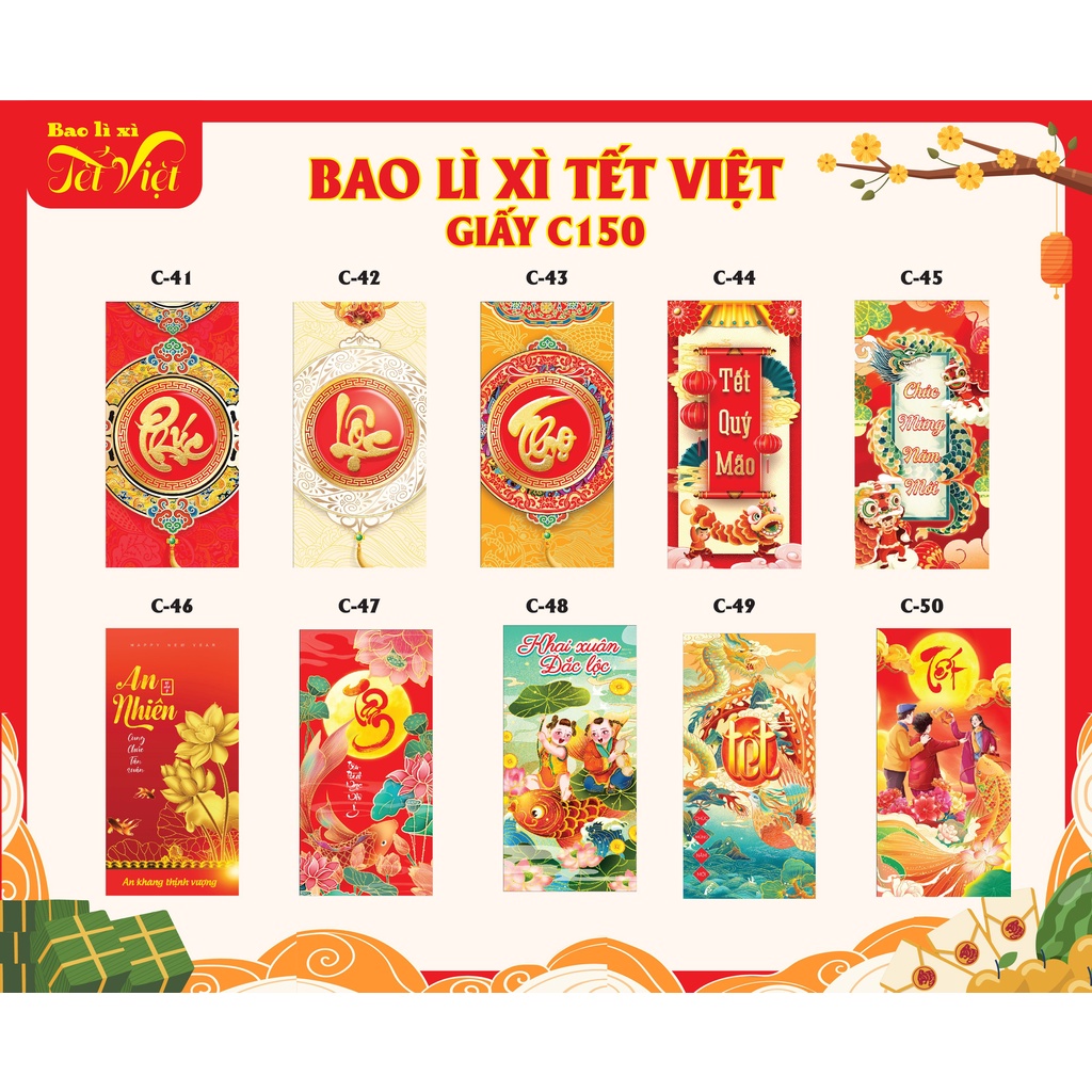COMBO 100 CÁI BAO LÌ XÌ TẾT QUÝ MÃO 2023 GIẢ RẺ, XỊN XÒ