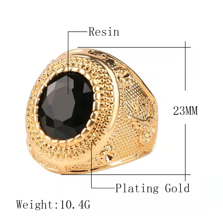 Nhẫn Đính Đá Zircon Màu Vàng Đen Kích Thước 6-13 Thời Trang Cho Nam