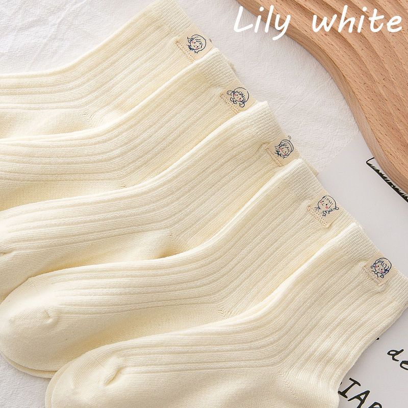 Set 5 Đôi Vớ Cotton Màu Trắng Dễ Thương Phong Cách Nhật Bản Cho Nữ