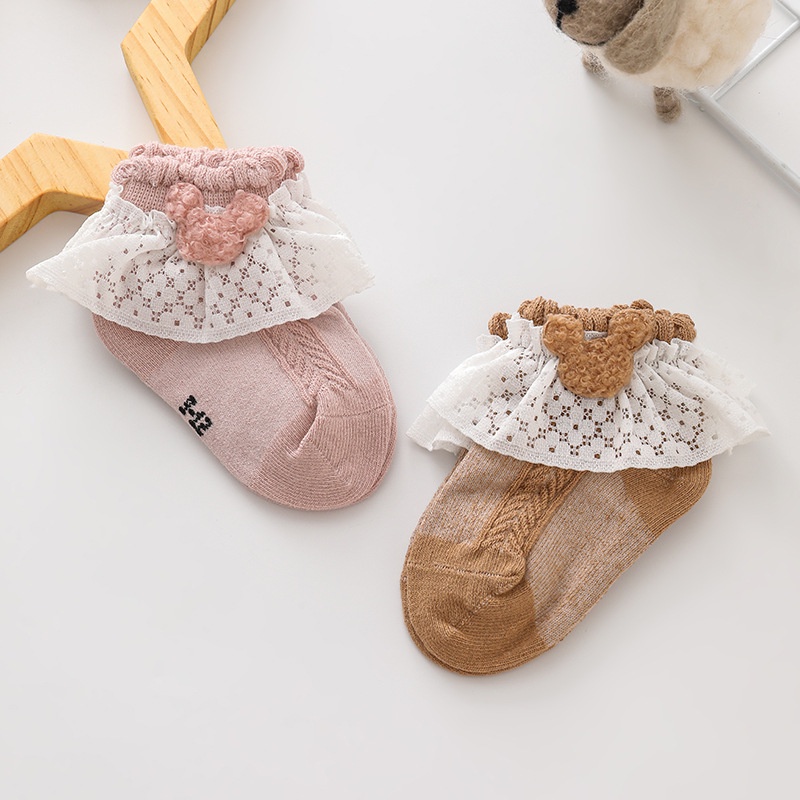 Vớ Cotton Phối Ren Lưới Thoáng Khí Dành Cho Bé Gái