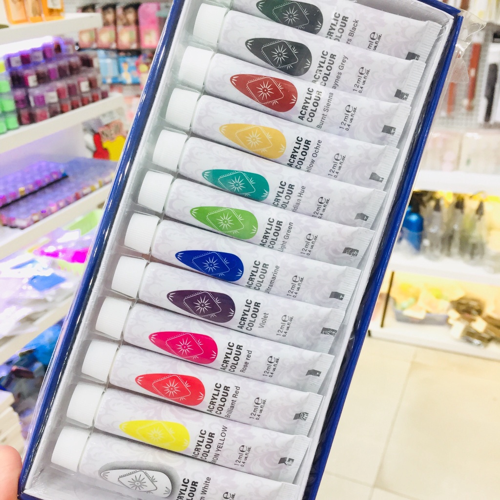 Set bột màu vẽ trang trí móng tay, bột màu vẽ cọ bản ECORFIN 12 màu