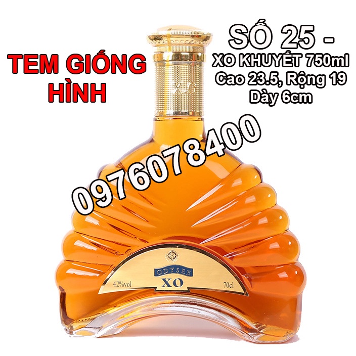 Vỏ Chai Thủy Tinh Đựng Rượu XO KHUYẾT 750ml, Vỏ Chai Rượu Ngoại Đẹp, CTT-25