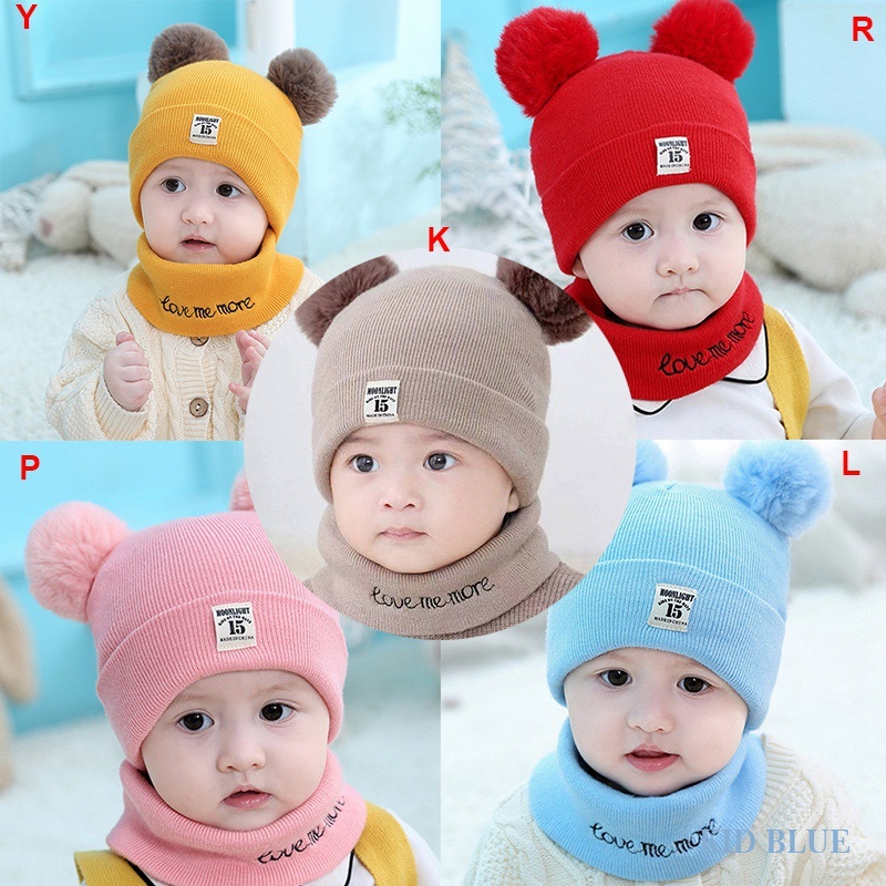 Set Nón + Khăn Choàng Cổ Dệt Kim Dễ Thương Giữ Ấm Mùa Thu Đông Phong Cách Hàn Quốc Cho Bé Sơ Sinh