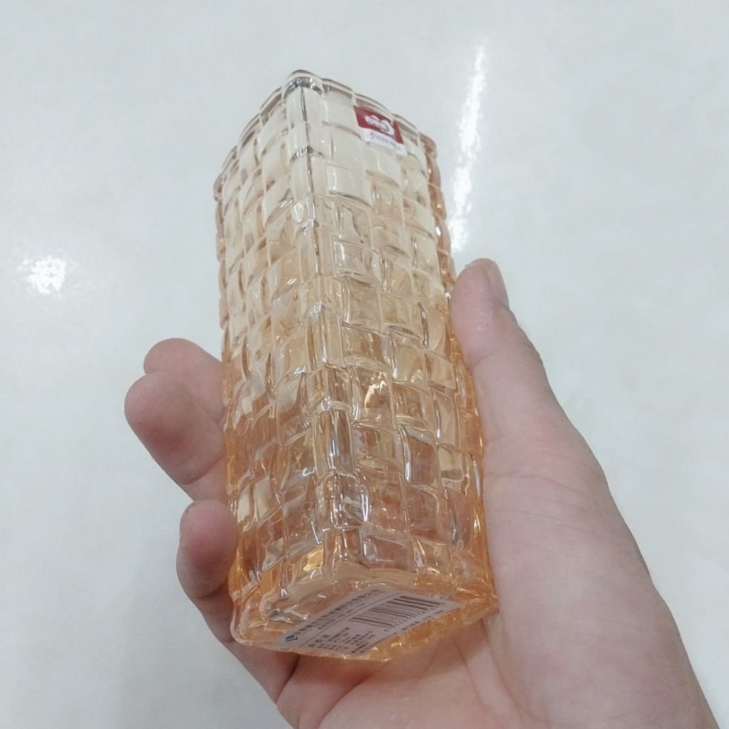 Lọ Hoa Thuỷ Tinh, Bình Hoa Trong Suốt Hình Trụ Vuông Cao 16 cm Miệng Vuông 6cm Đáy Vuông 5cm Họa Tiết Kẻ Ô Đẹp