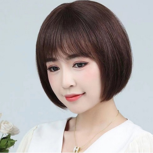 Tóc giả nguyên đầu ngắn cụp mềm mượt không rối - Tặng kèm lưới trùm đầu ( Hàng cao cấp )