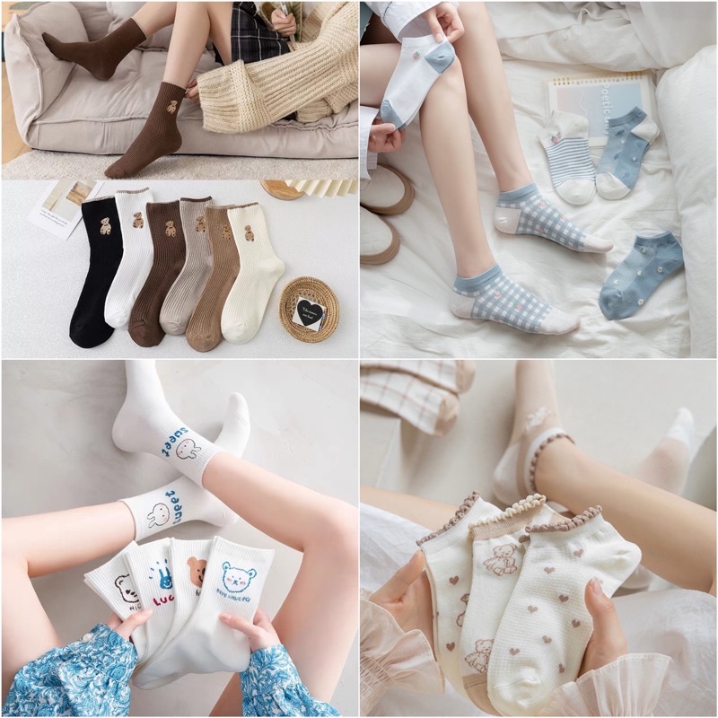 Set 5 đôi tất nam nữ cổ cao Softie,ngắn thể thao thời trang kute cao cấp