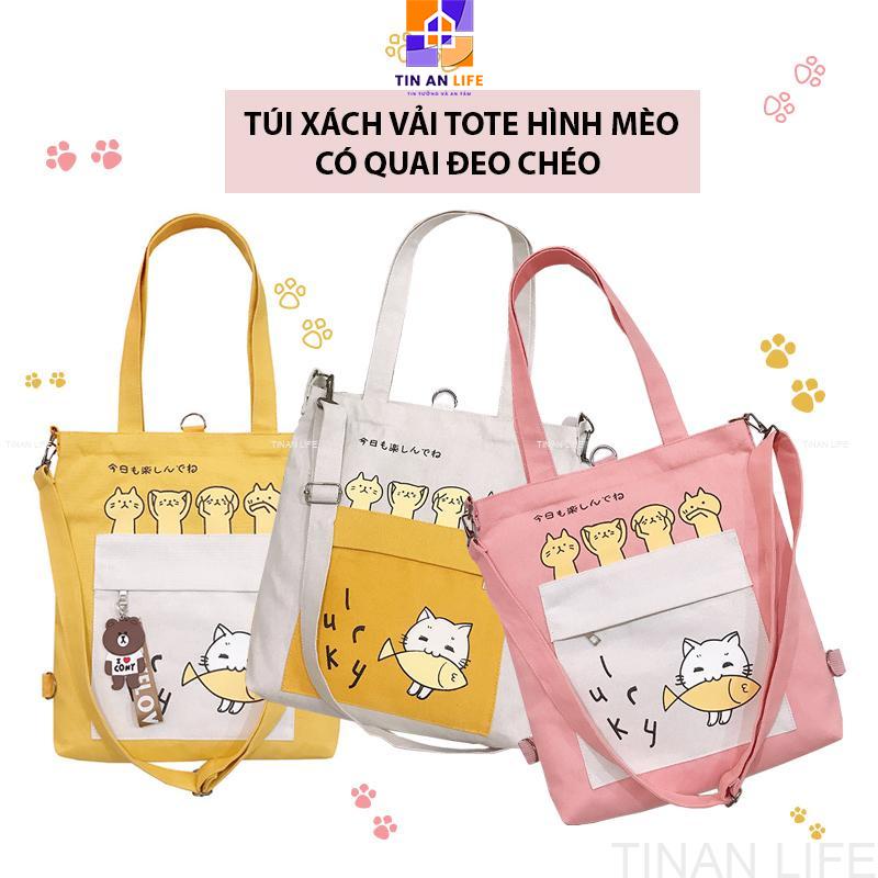 Túi Xách Vải TOTE Có Quai Đeo HÌNH MÈO Dễ Thương, Thời Trang Cao Cấp
