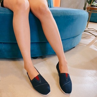 Giày Toms xanh nữ, giày búp bê nữ đế cao su đúc lót nhung