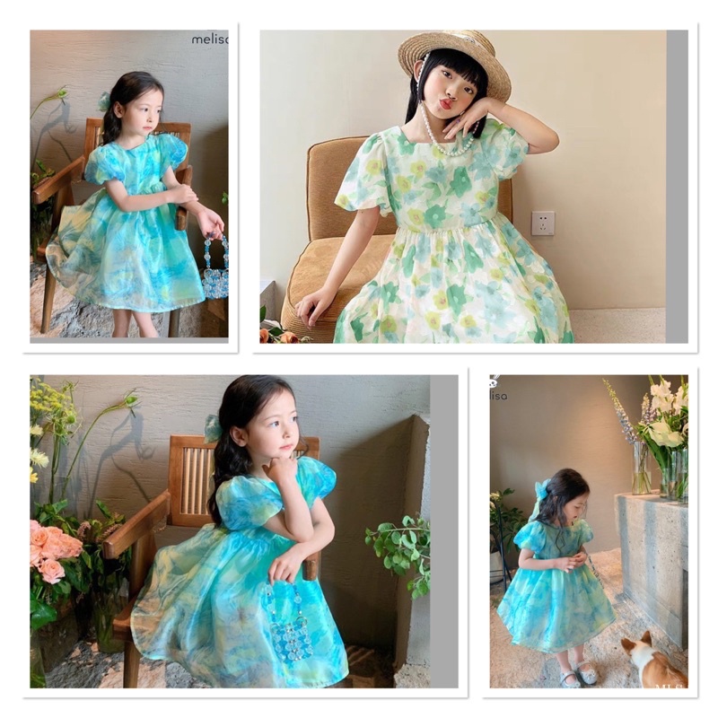 Đầm Melisa hoa tay phồng cho bé gái