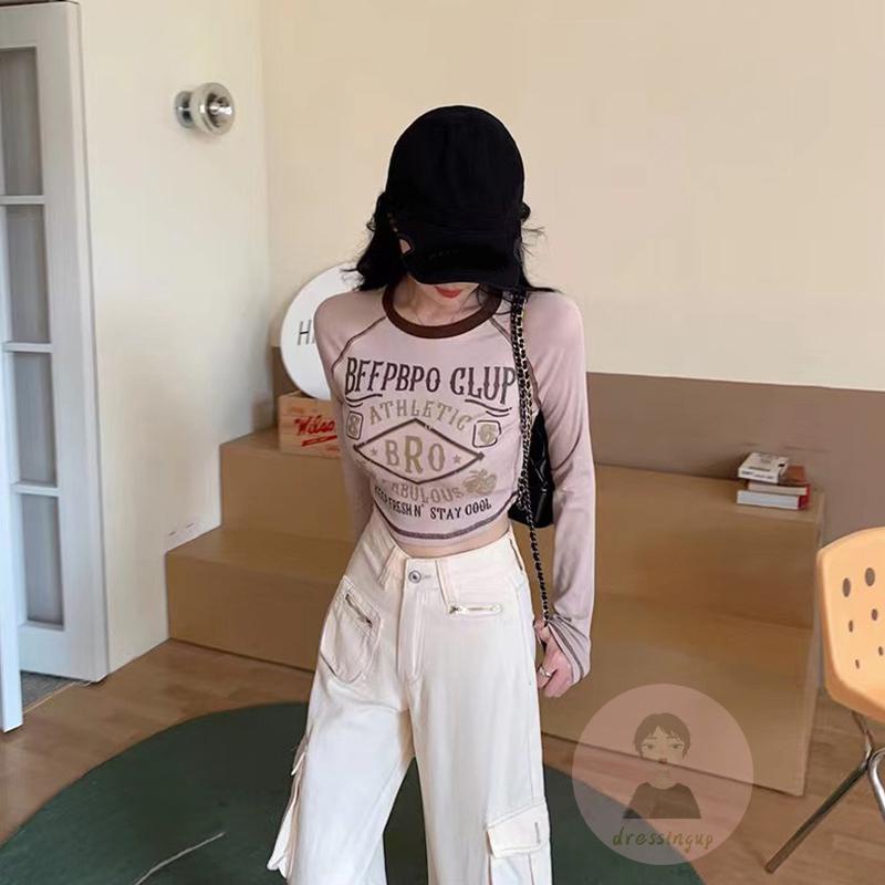 Áo Thun Nữ Dài Tay Cổ Tròn In Chữ