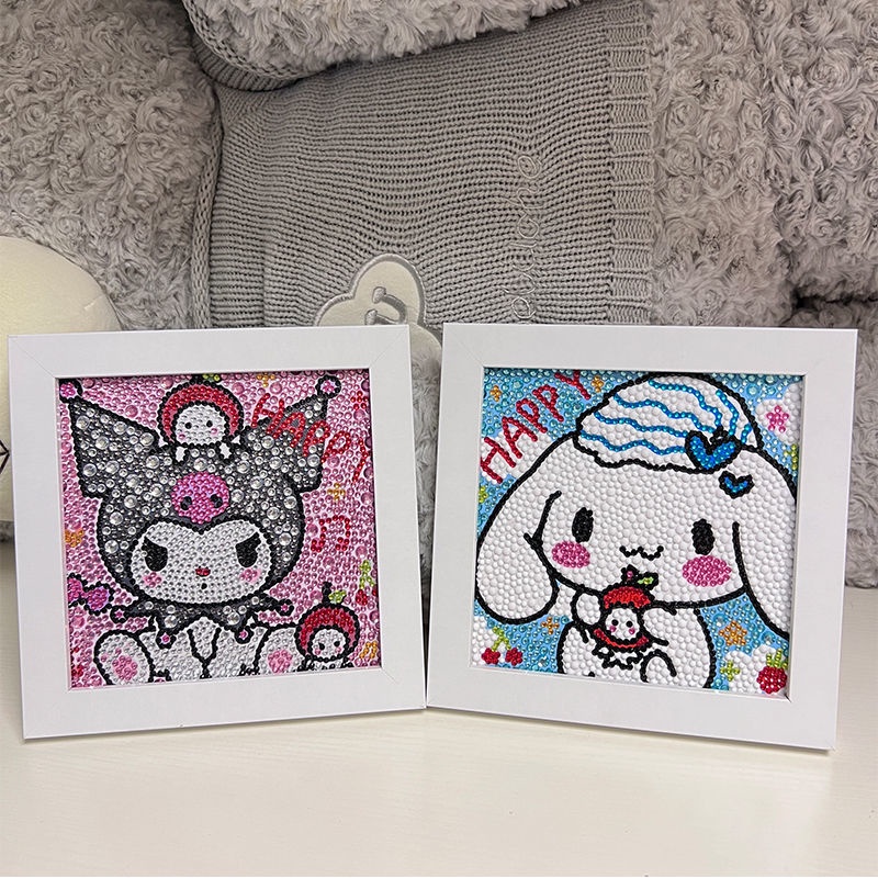 Tranh Đính Đá Kèm Khung 20x20 Hình Sanrio Dễ Thương bao gồm bộ dụng cụ sticker đồ thủ công cho đính đá hot tiktok