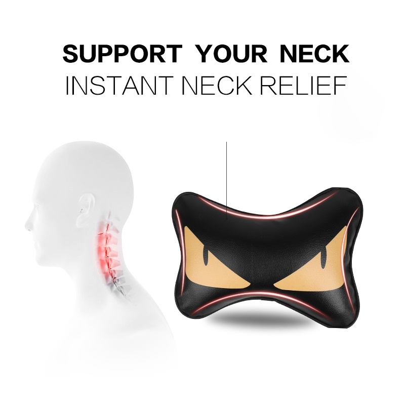 Gối Tựa Đầu Họa Tiết Đôi Mắt Monster Kèm Dây Đai An Toàn Trên Ô Tô Chất Liệu Da Cao Cấp