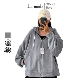 Áo khoác Hoodie zip basic unisex nam nữ nỉ tay bồng form rộng - La mode