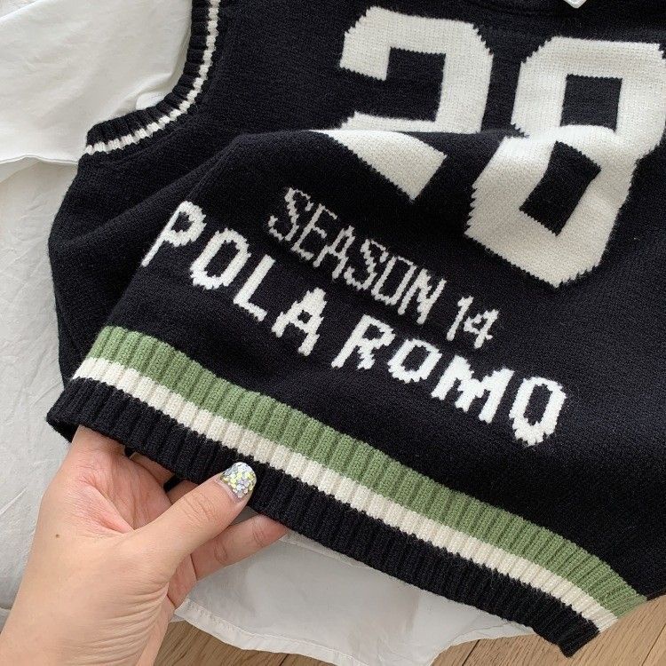 Áo Dệt Kim Sát Nách Cổ Tròn In Chữ Số Thời Trang Thu Đông Cho Bé Trai