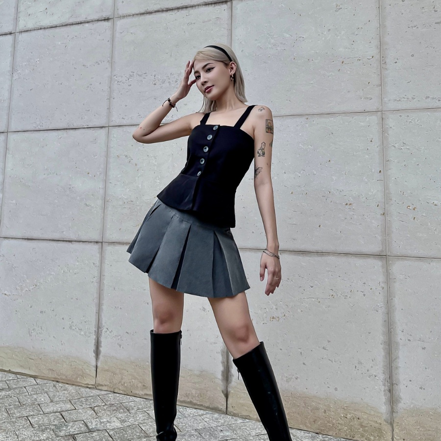 THANH LÝ TOÀN BỘ Emi Top- Áo Cup Kiểu 2 Dây Dáng Xoè Chất Chéo Hàn