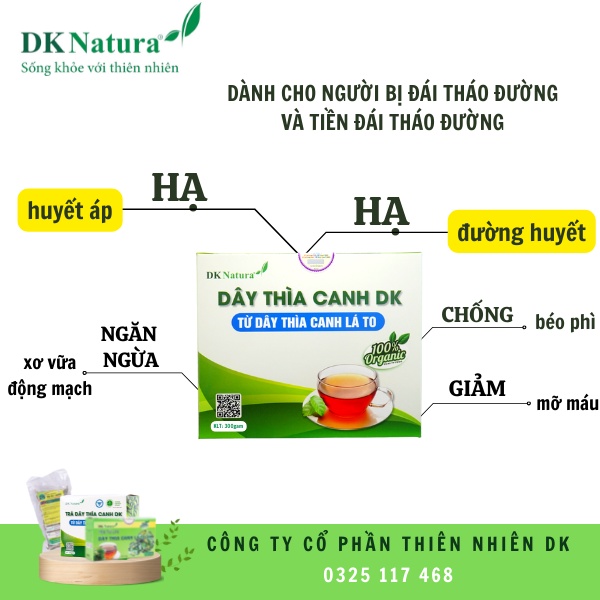 Dây thìa canh lá to Organic, sản phẩm cho người tiểu đường 2 hộp 1 tháng sử dụng