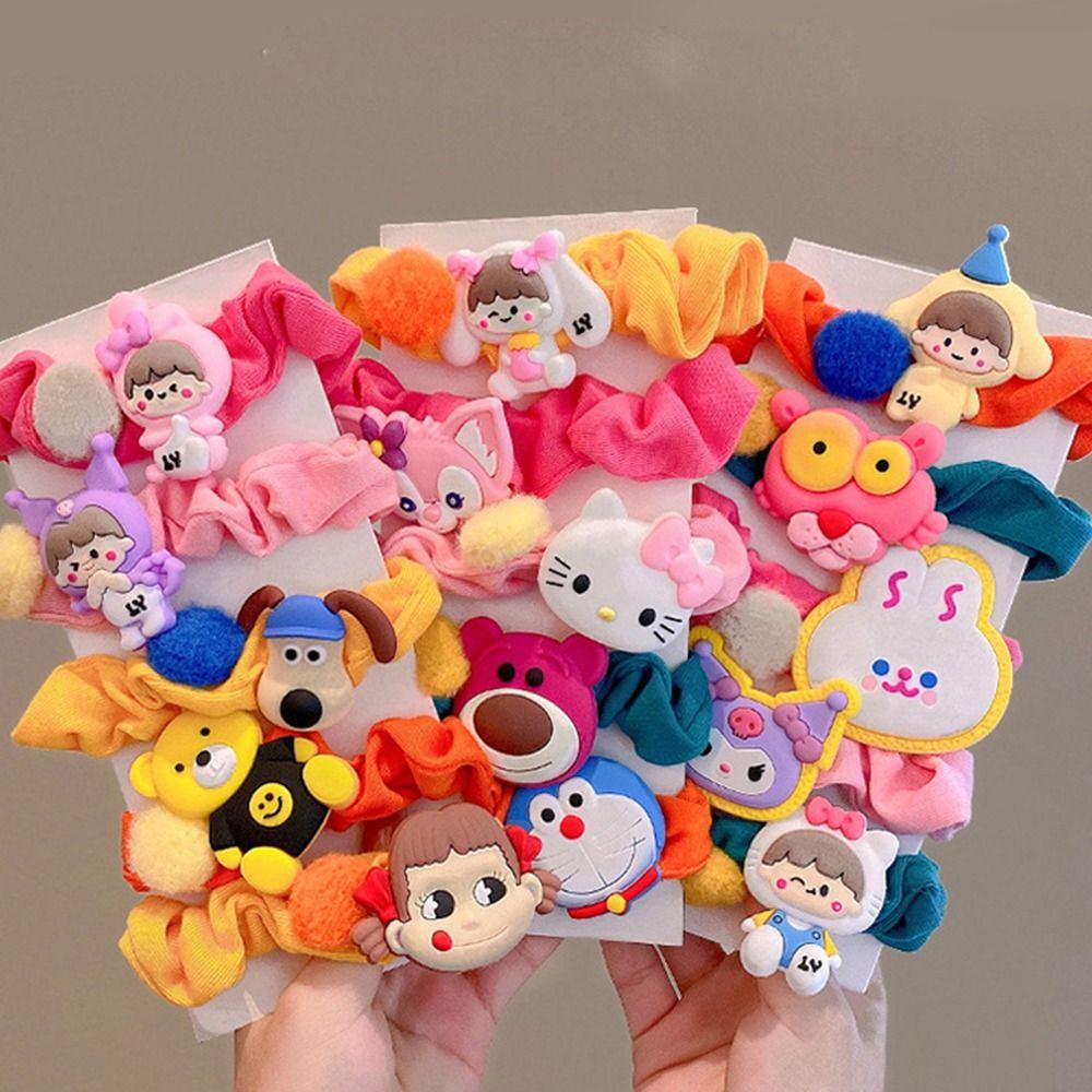 Dây Cột Tóc Đuôi Ngựa Hình Gấu / Dâu Tây Hoạt Hình Đính Quả Bông Dễ Thương Cho Bạn Gái