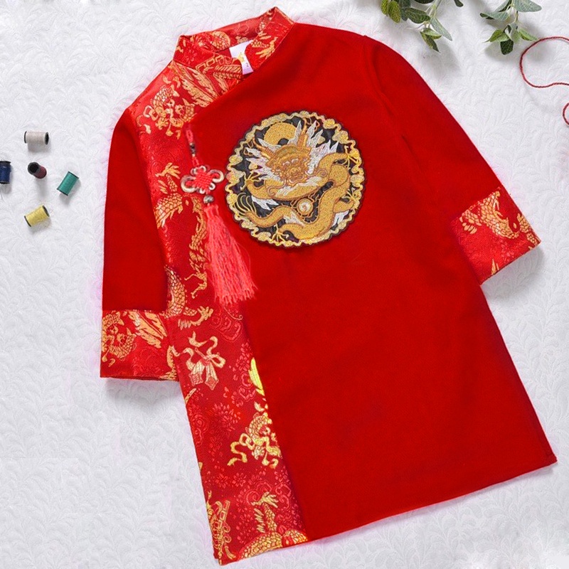 Áo dài cho bé trai  size 1 tuổi đến szie đại áo dài thêu lân