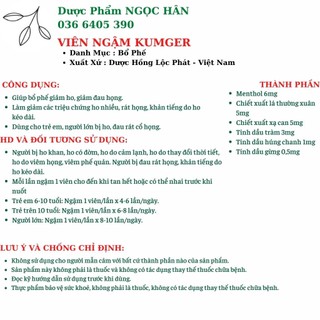 Kẹo Ngậm Ho Kumger  hỗ trợ bổ phế, giảm ho, giảm đau họng (Hộp Lớn 100 Viên/Hộp)