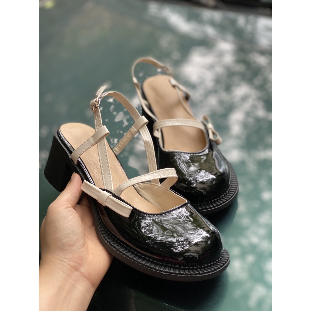 Giày ulzzang mũi tròn đính nơ MÃ 6608